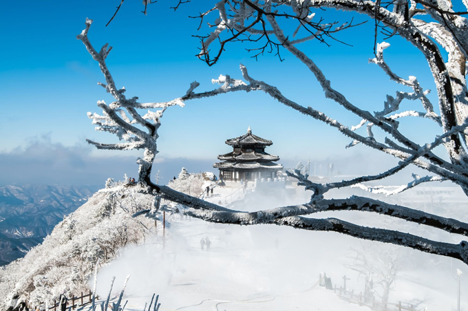 Mùa đông ở đây đến từ khá sớm. Từ tháng 11, dân du lịch khắp nơi đã đổ về đỉnh Hyangjeokbong có độ cao là 1.614m là đỉnh cao nhất của núi Deogyusan để chiêm ngưỡng khung cảnh thần tiên. Đây cũng là ngọn núi cao thứ 4 ở Hàn Quốc.